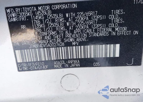 2010 Toyota Rav4 z USA, uszkodzony, nr VIN JTMBF4DV5AD027628